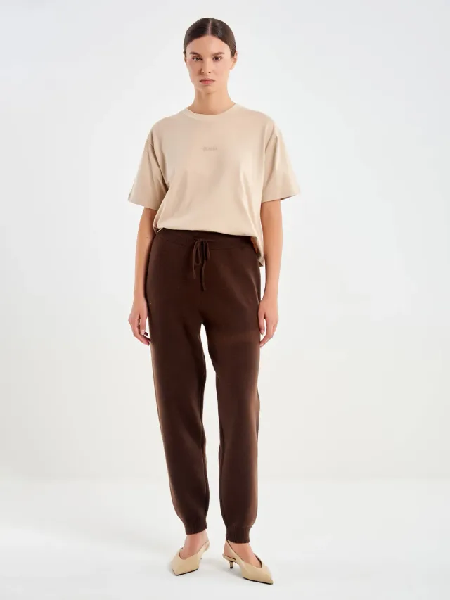 Vicolo Pantalone Jogger in Lana moro 100% lana