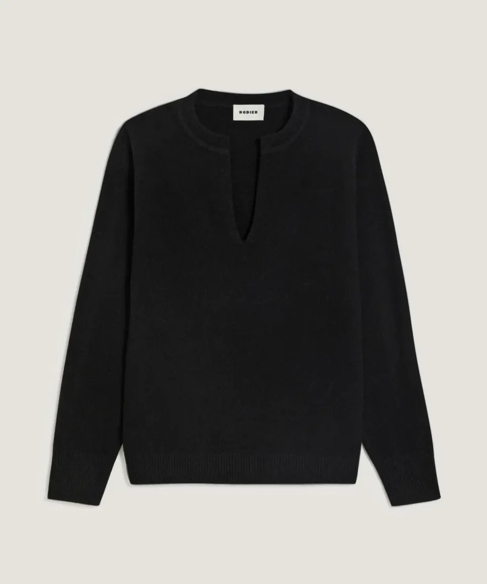 Rodier Maglione tunisino cashmere nero collo V