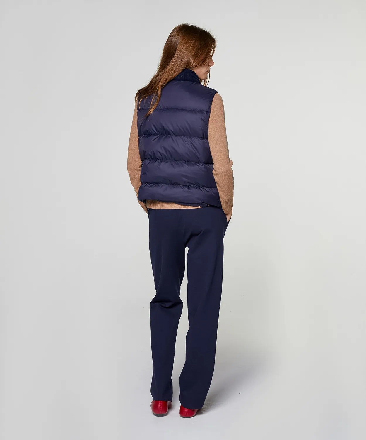 Rodier piumino smanicato cashmere blu marino trapunta