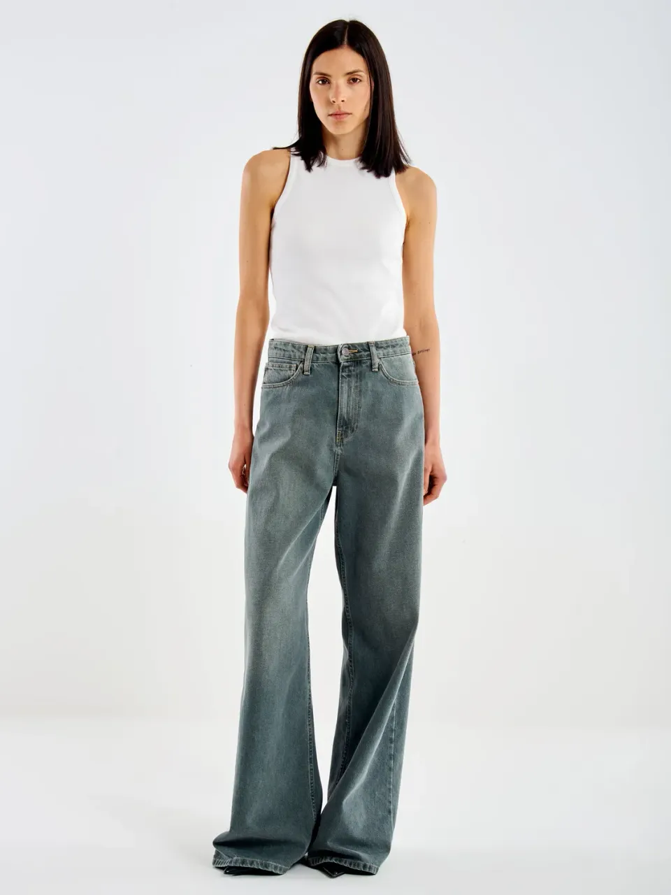 Vicolo Jeans Marnie Wide Leg verde foresta cotone