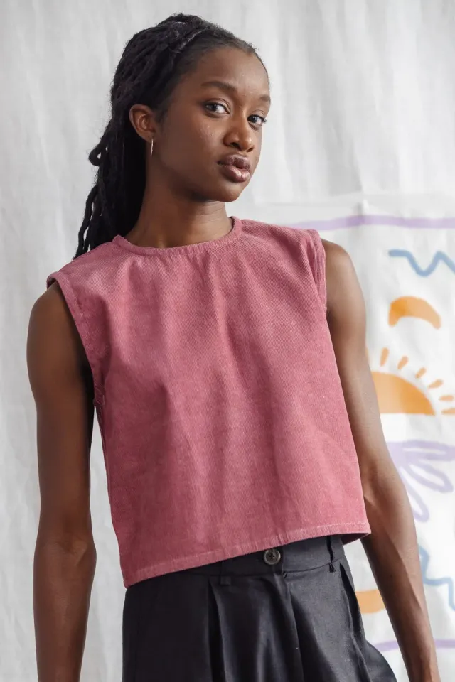 Jyoti Fair Works Arman top velluto rosa cipria corto