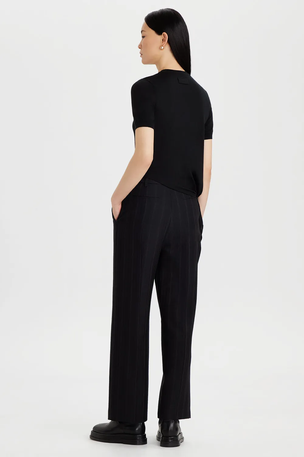 PORTS 1961 top lana seta nodo nero maniche corte