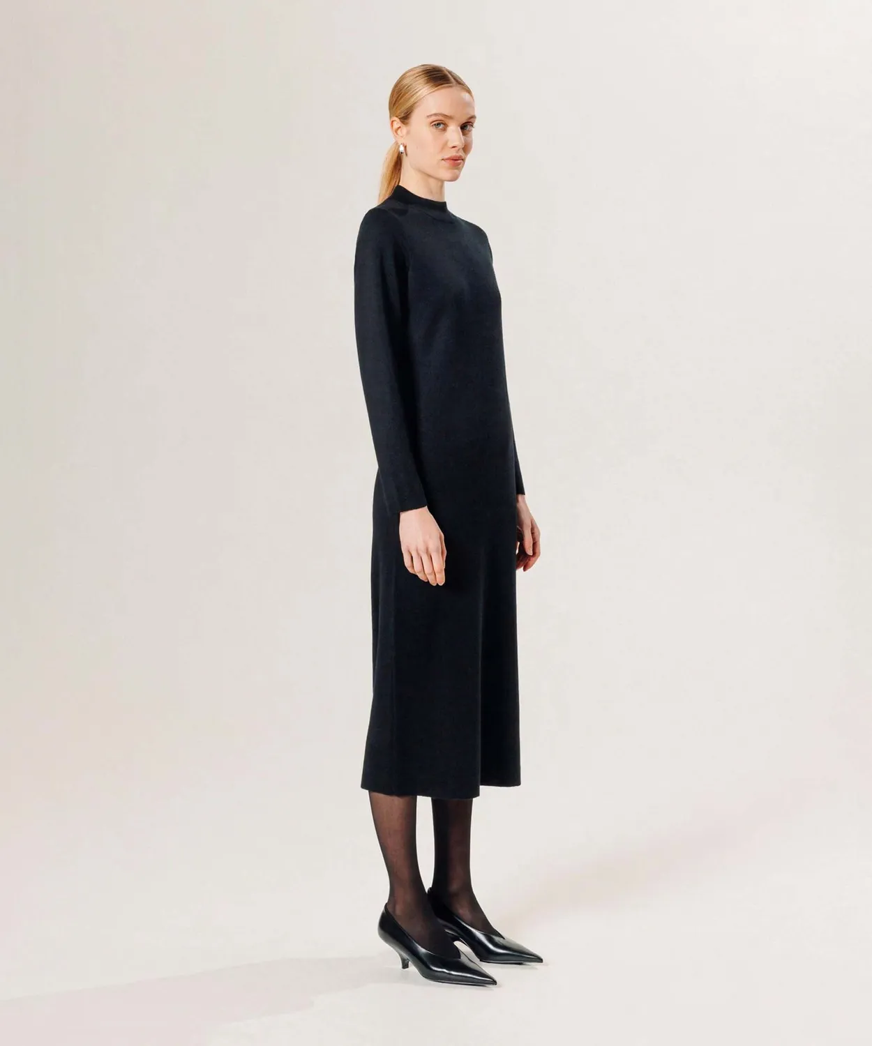 Rodier abito lungo Milano merino nero collo alto