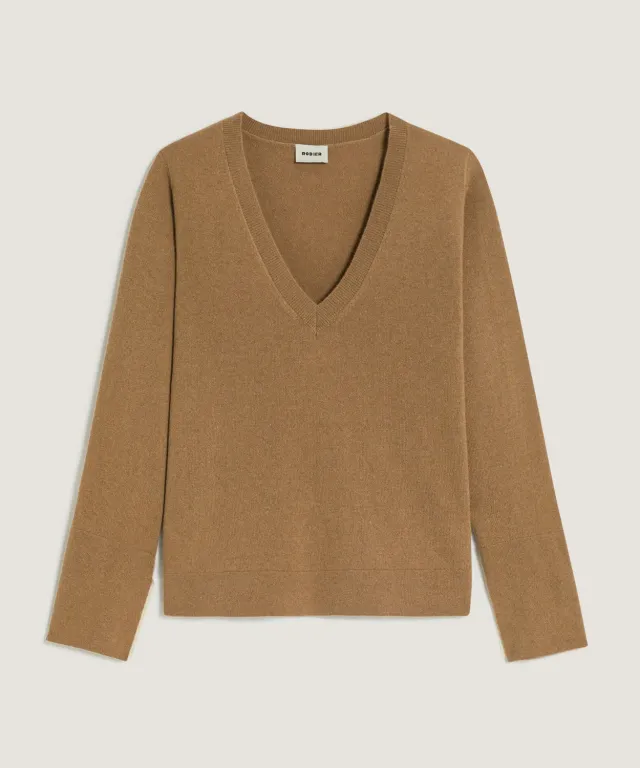 Rodier maglione cashmere V cammello donna