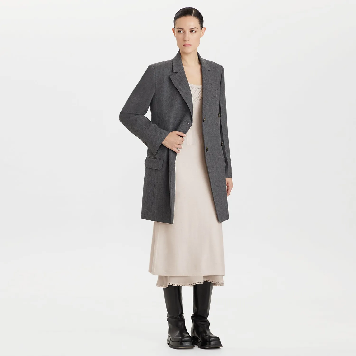 Ports Cashmere Pointelle Slip abito midi bianco cashmere