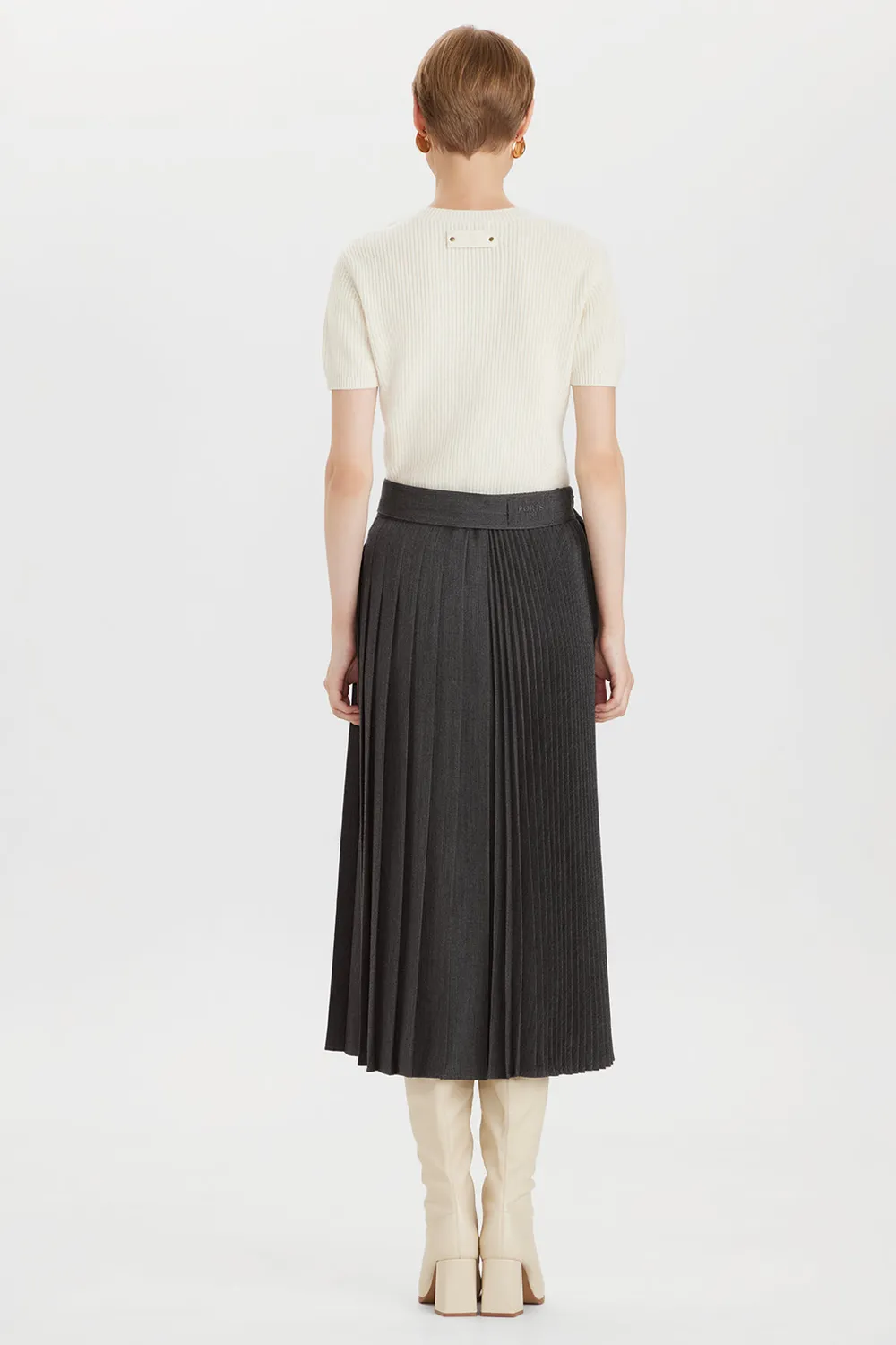 PORTS PW426XXL03 gonna plissettata midi grigio lana