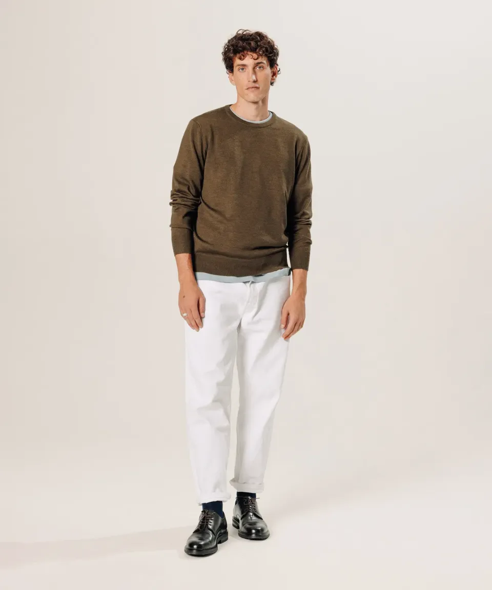Rodier Maglione girocollo lana merino uomo bark brown