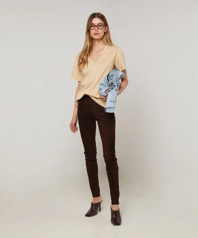 Rodier leggings pelle agnello marrone scuro