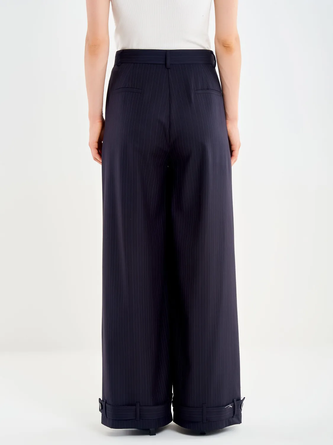 Vicolo Pantalone Gessato Over con Pieghe palazzo blu L