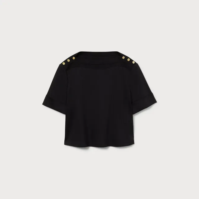 Ports 1961 Cotton Jersey Button-Shoulder Top nero cotone