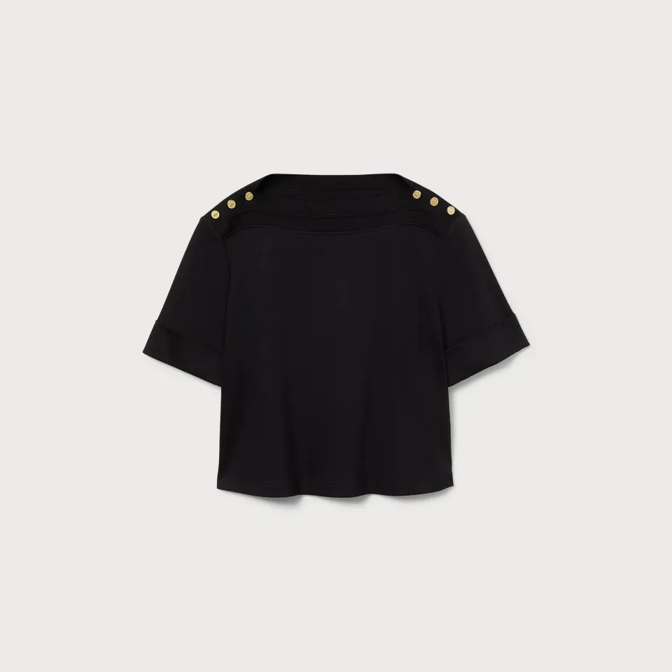 Ports 1961 Cotton Jersey Button-Shoulder Top nero cotone