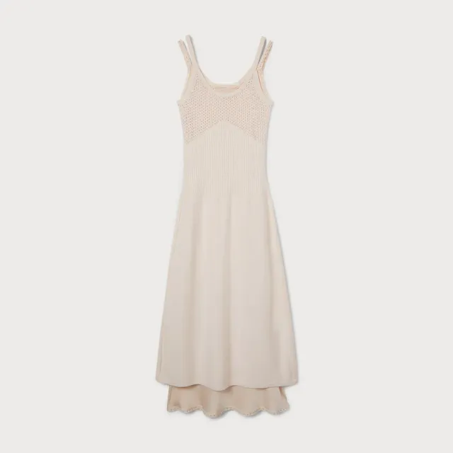 Ports Cashmere Pointelle Slip abito midi bianco cashmere