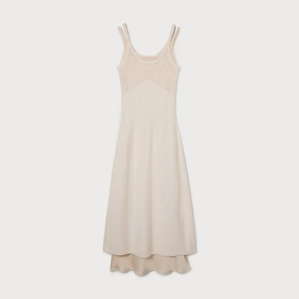 Ports Cashmere Pointelle Slip abito midi bianco cashmere