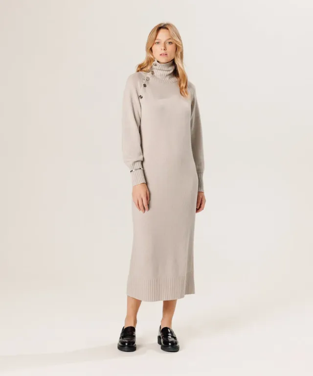 Rodier Abito lungo maglia lana merino bianco collo alto