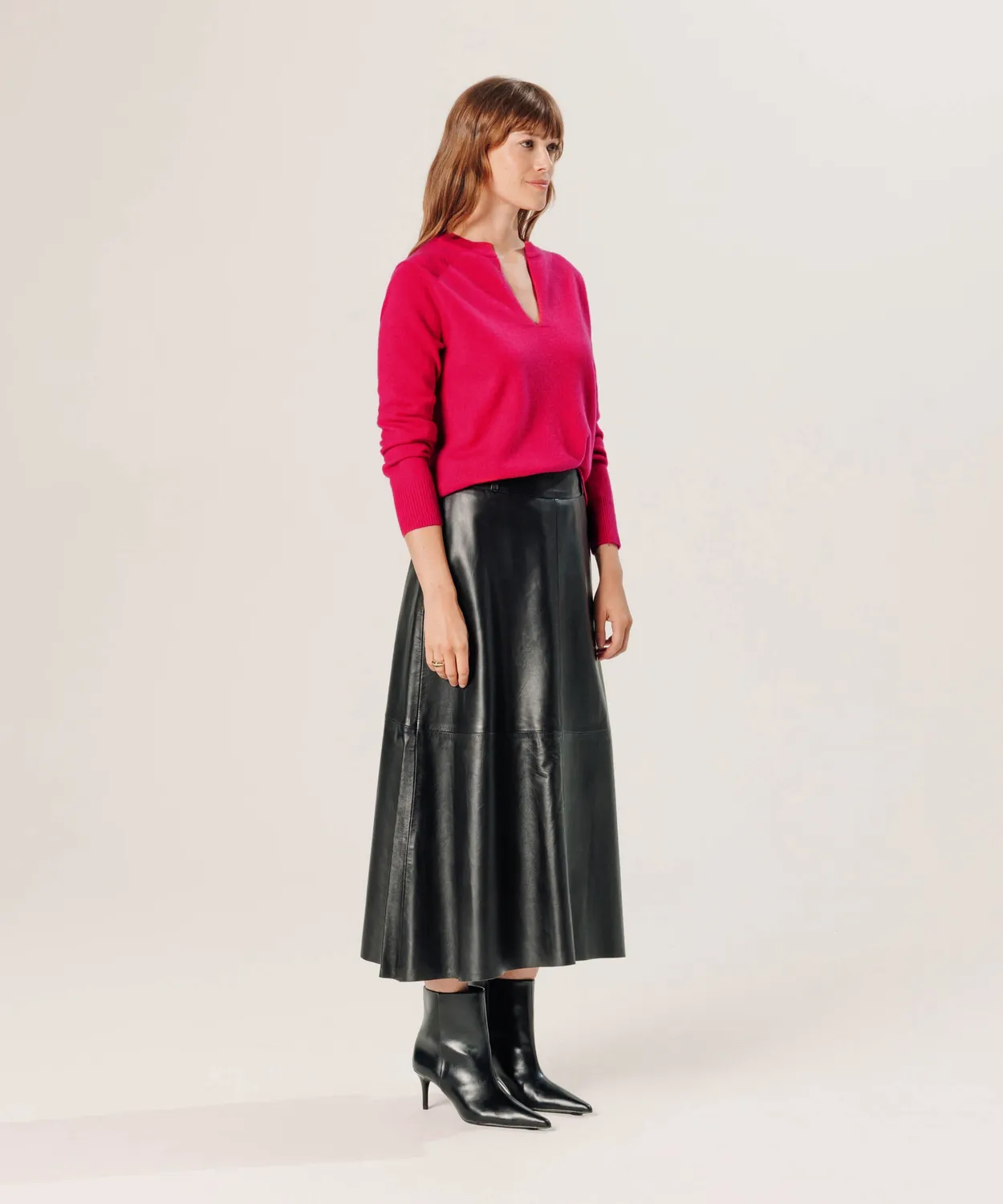 Rodier Maglia cashmere collo tunisino rosa geranio