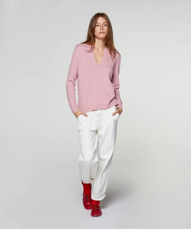 Rodier maglione collo tunisino cashmere rosa morbido