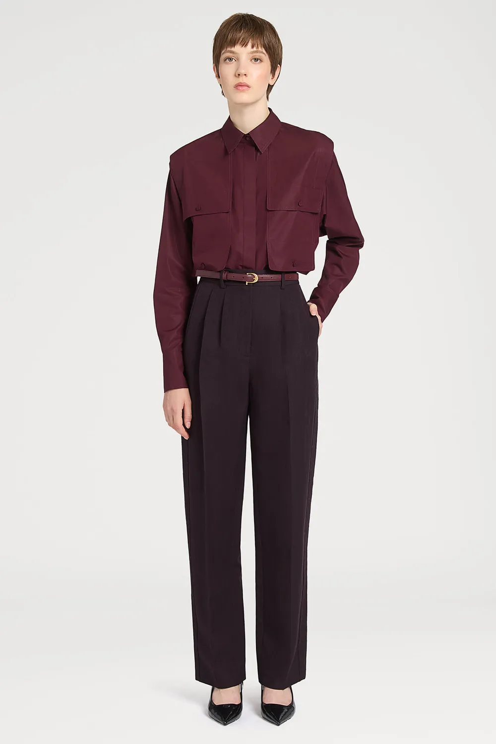 Ports Bordeaux Camicia Cotone Burgundy Tasche