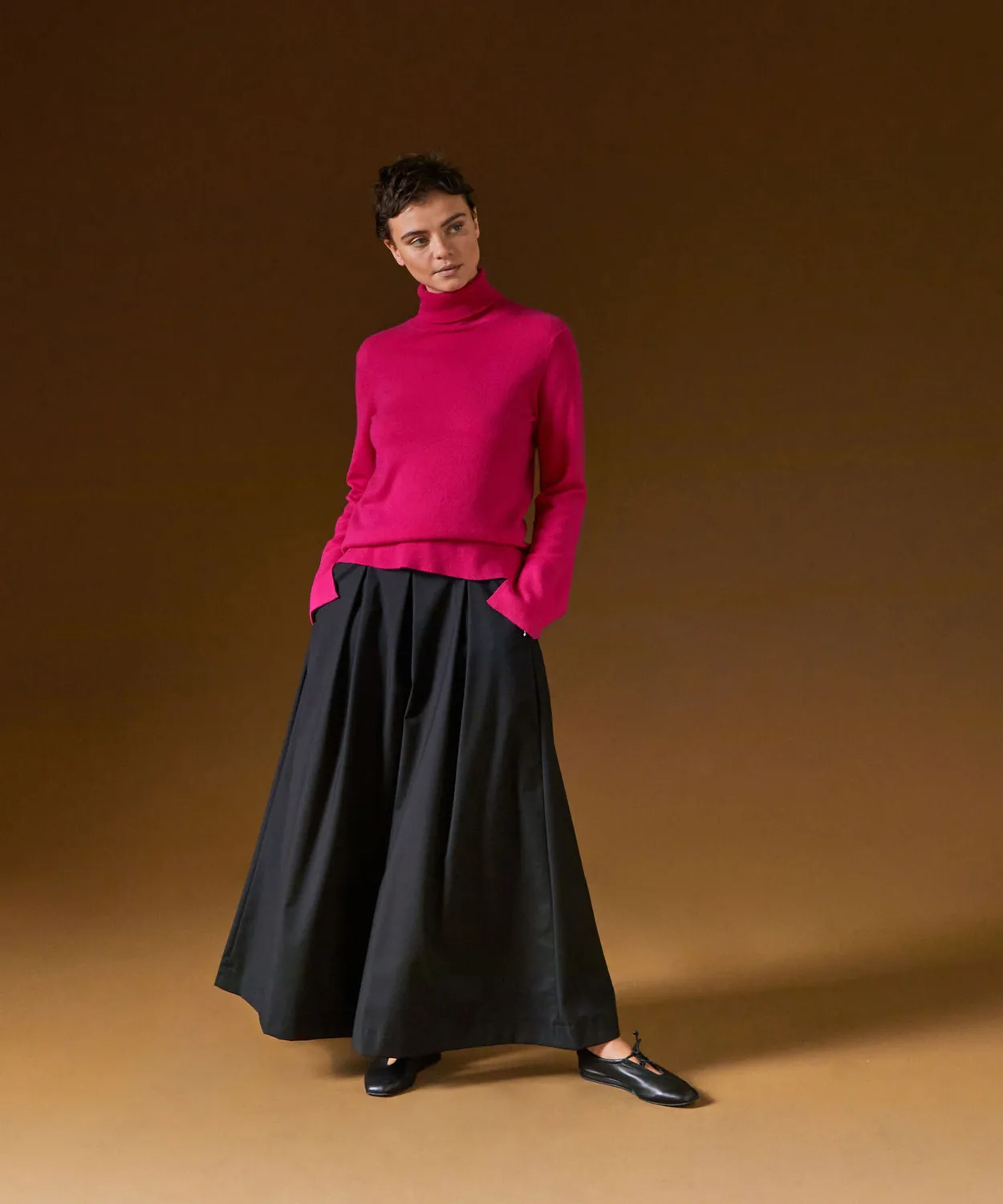 Rodier Maglione dolcevita cashmere rosa collo alto