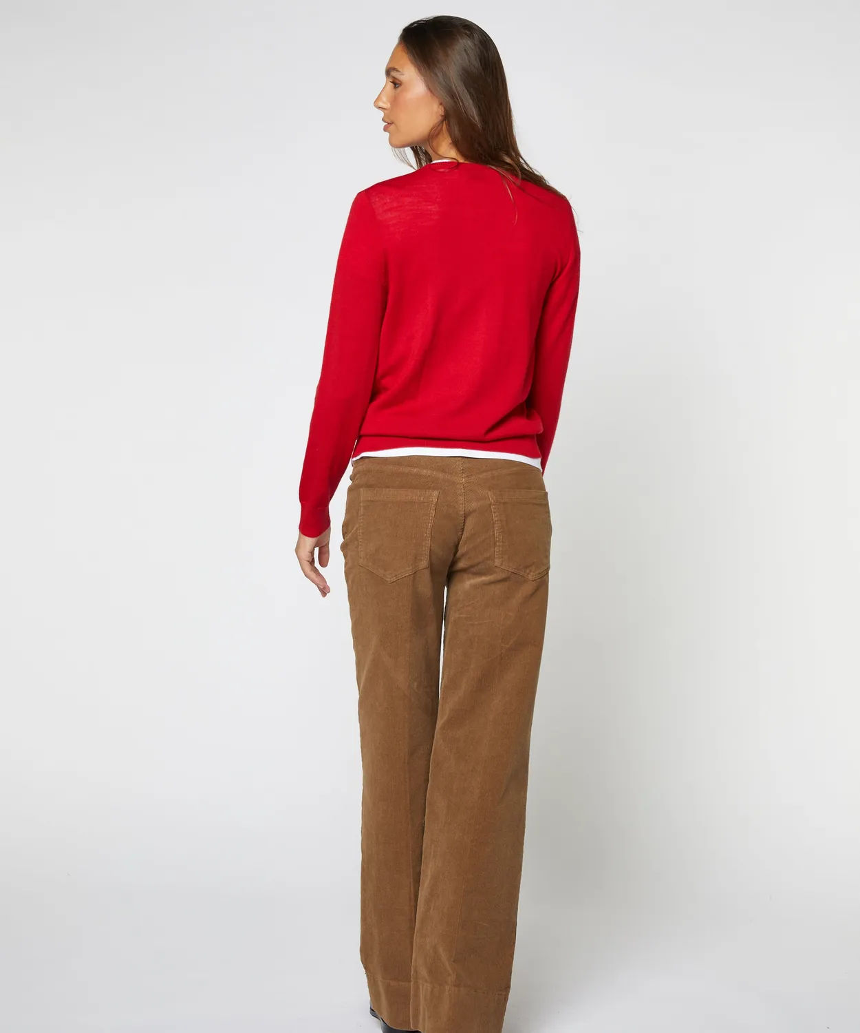 Rodier Cardigan lana merino rosso girocollo maglia fine
