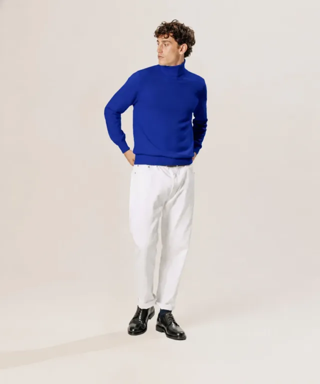 Rodier maglione dolcevita lana merino uomo blu azzurro