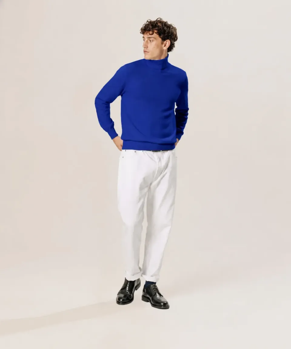 Rodier maglione dolcevita lana merino uomo blu azzurro