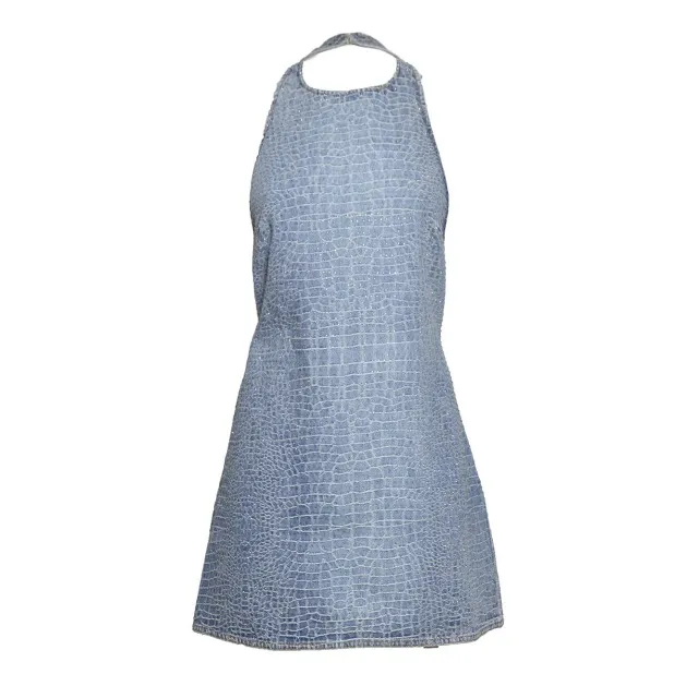 Self-Portrait SS26804S mini abito blu crochet strass