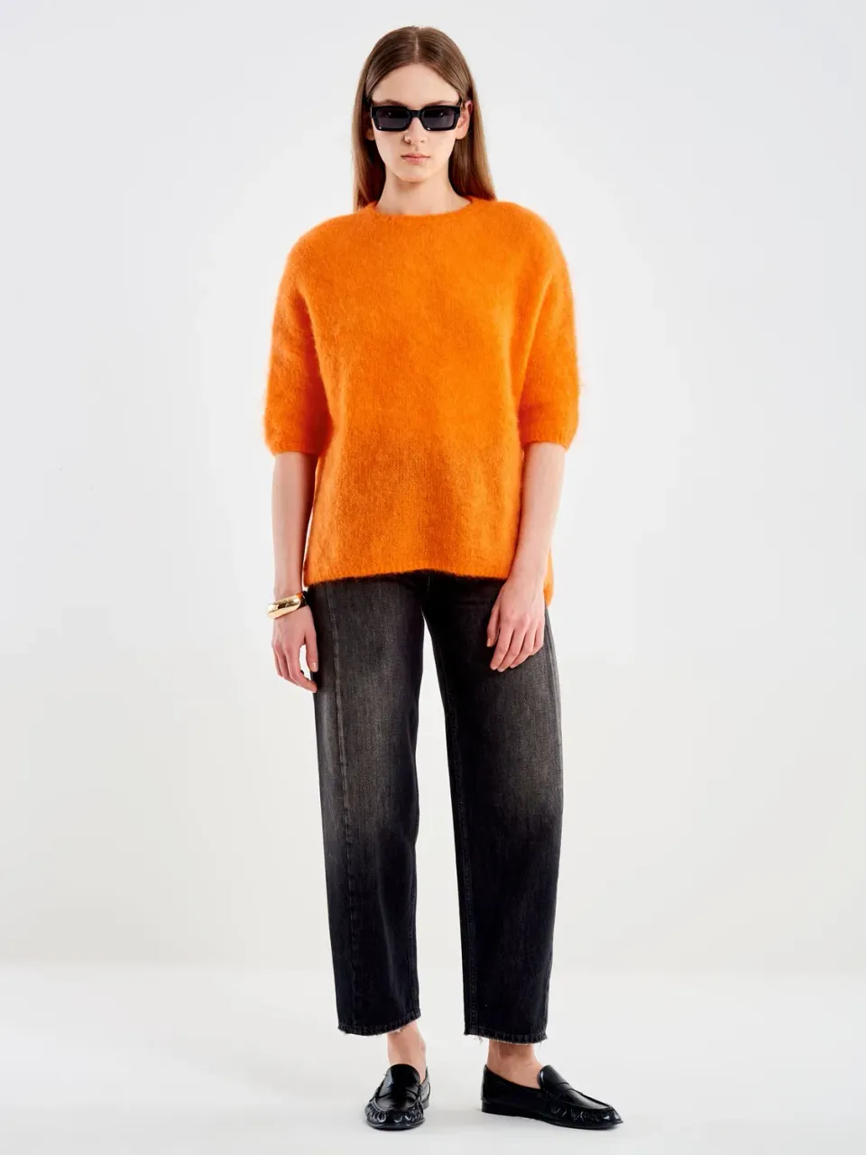 Vicolo Pull Girocollo Manica Tre Quarti Maglia Arancione Mohair Unica