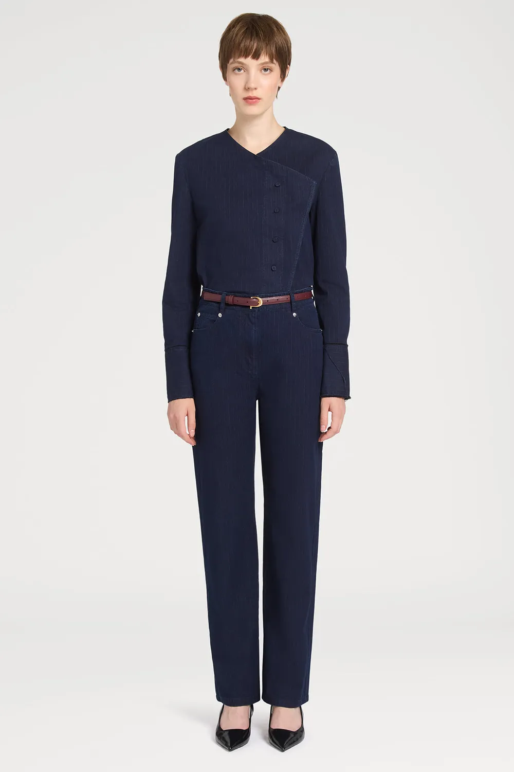 PORTS Blue Cotton camicia blu indaco e bianco in cotone