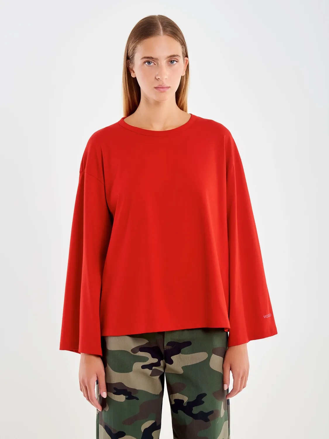 VICOLO T-shirt Maniche Svasate rossa taglia unica cotone
