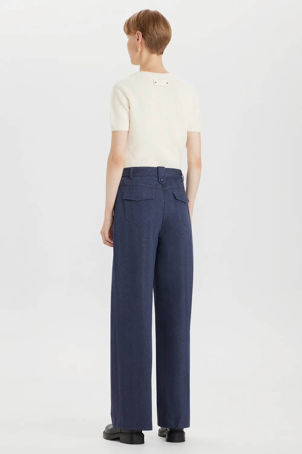 PORTS PW000TJD09-YWC075 pantaloni palazzo blu navy indaco