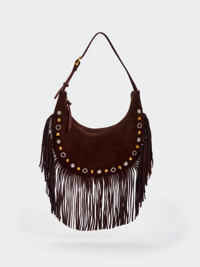 Vicolo Calida Hobo borsa a spalla moka in pelle con frange