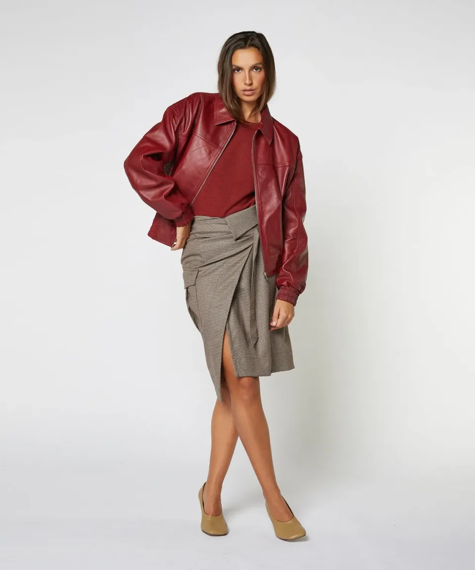 Rodier Bomber in pelle bordeaux zip
