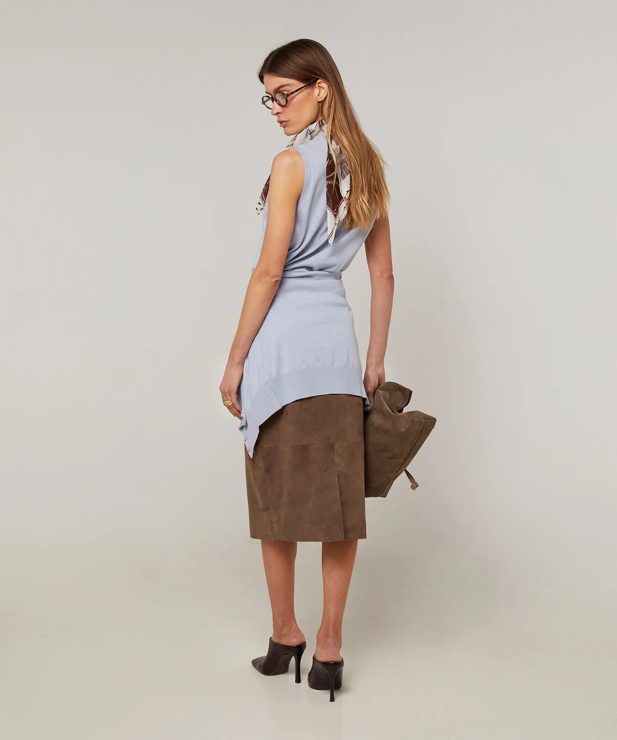 Rodier twin set girocollo seta donna celeste