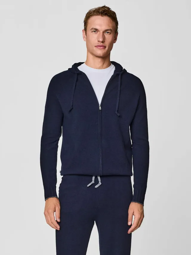 Paul Taylor felpa cappuccio zip cashmere blu uomo