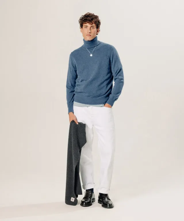 Rodier maglia dolcevita 100% cashmere blu uomo