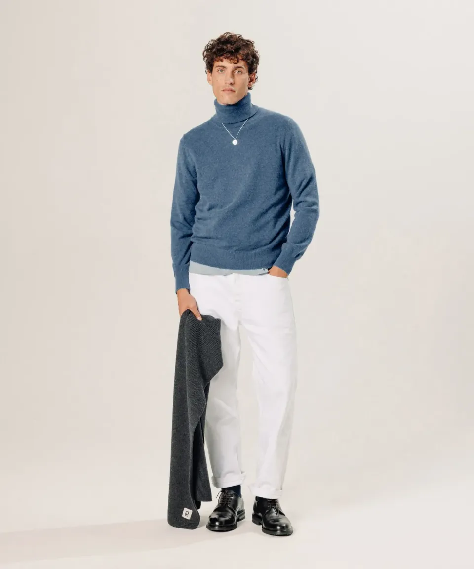Rodier maglia dolcevita 100% cashmere blu uomo