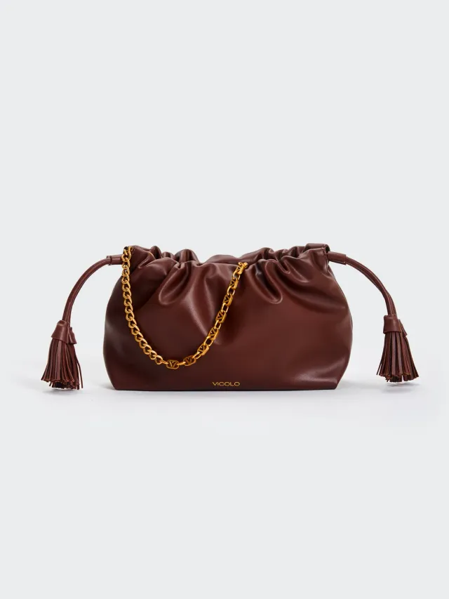 Vicolo Tassel Small borsa a spalla moka con catena