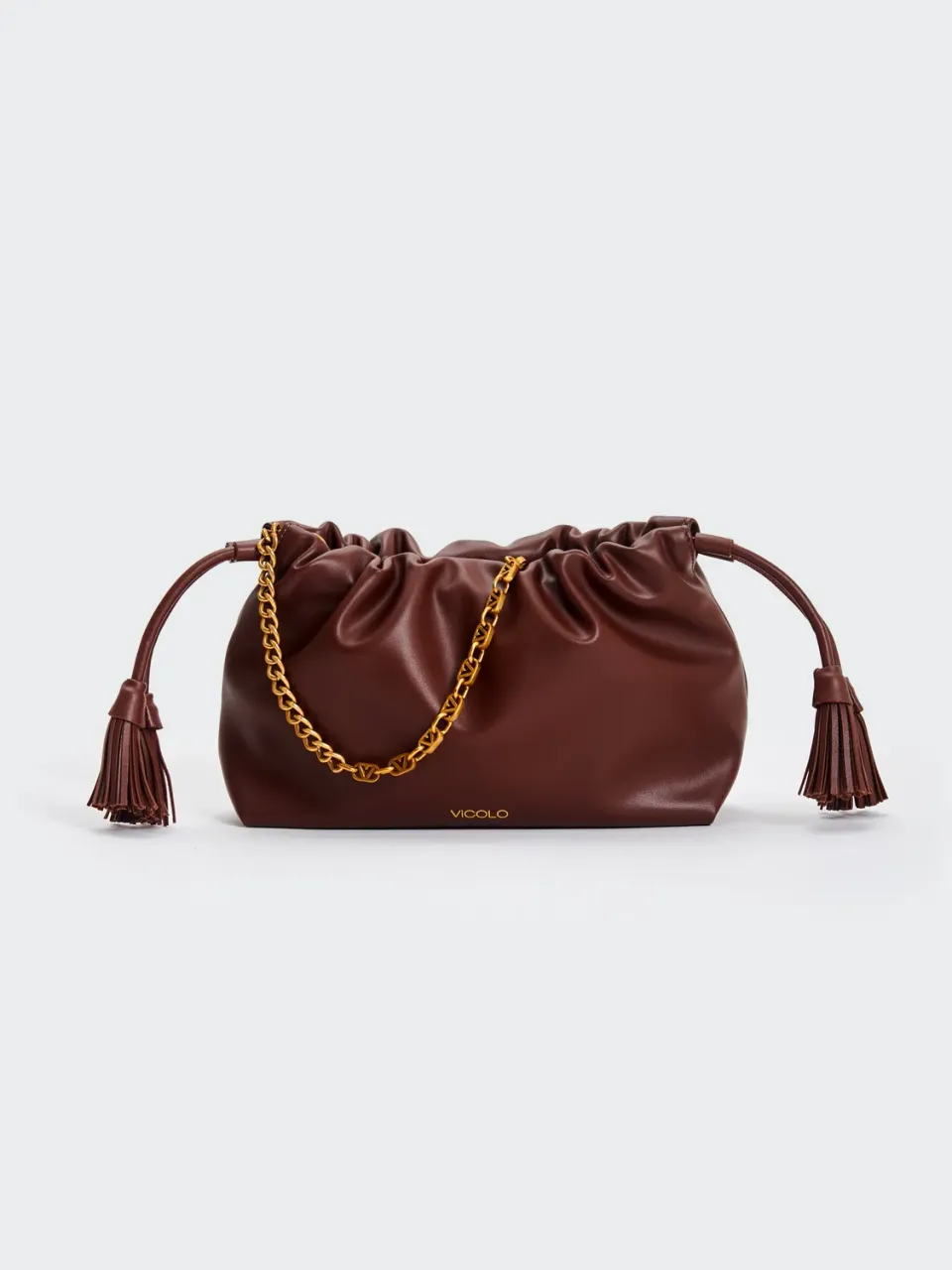 Vicolo Tassel Small borsa a spalla moka con catena