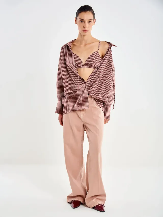 Vicolo set camicia over + reggiseno check bordeaux