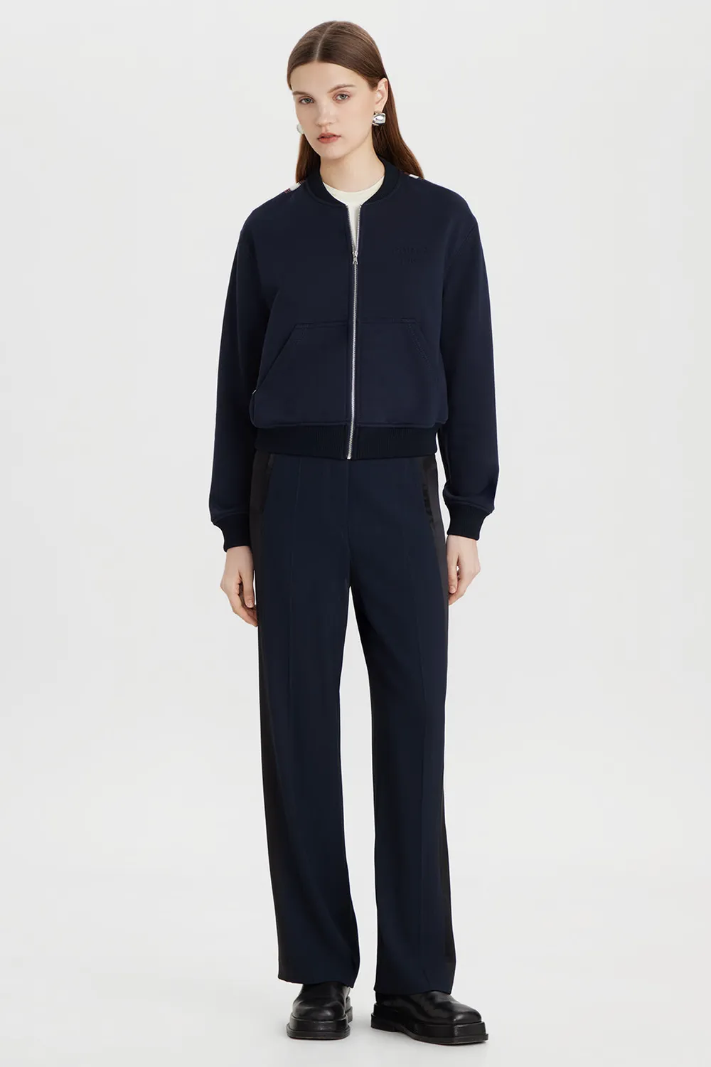 Ports 1961 felpa zip blu navy in cotone pesante