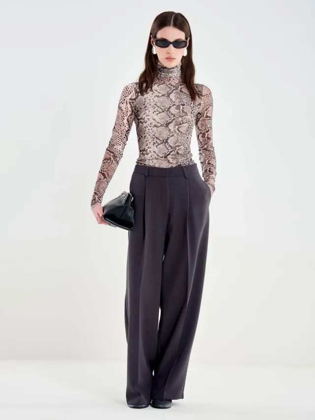 Vicolo Pantaloni con Piega wide leg asfalto taglie S-M