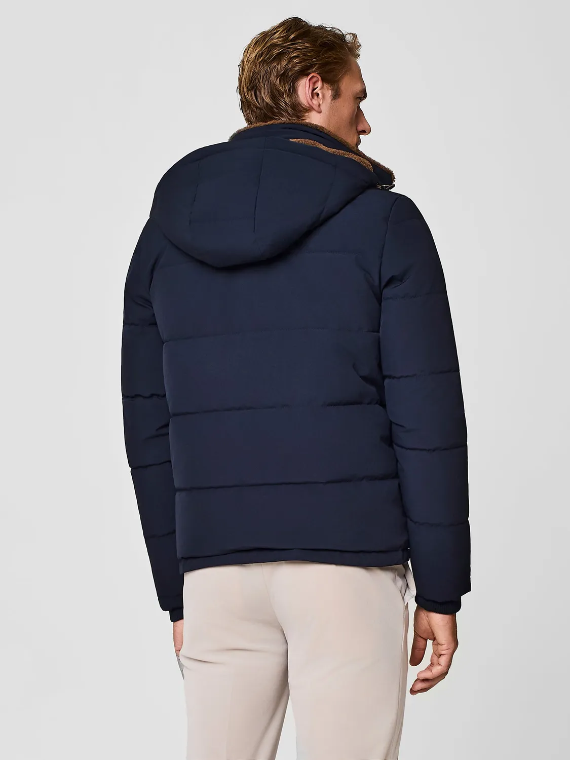 Paul Taylor Piumino Corto Blu Ecopelliccia con Cappuccio
