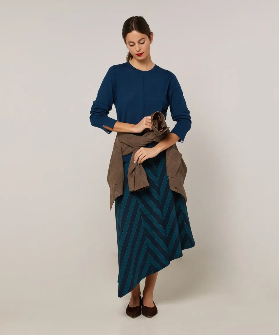 Rodier Maglione Girocollo Lana Merino Blu Petrolio