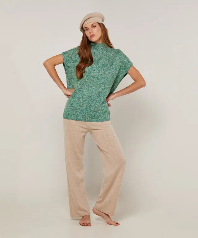 Rodier maglione collo alto maniche corte verde