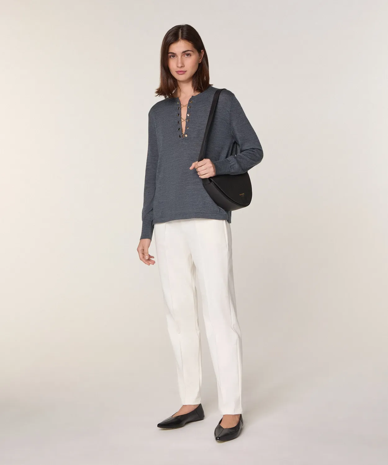 Rodier maglione collo tunisino lana merino grigio scuro