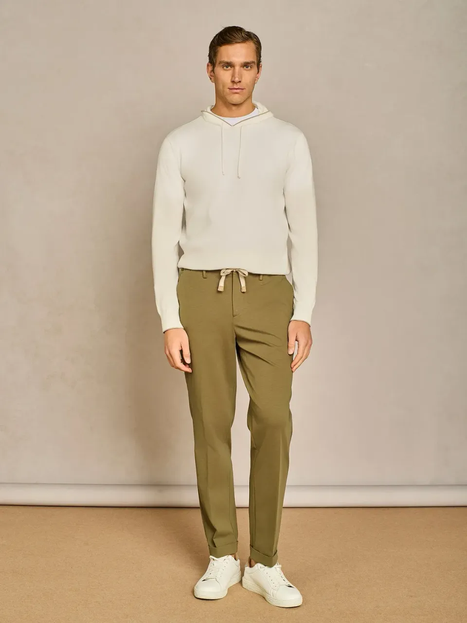 Paul Taylor jersey pantalone verde wide laccio suede