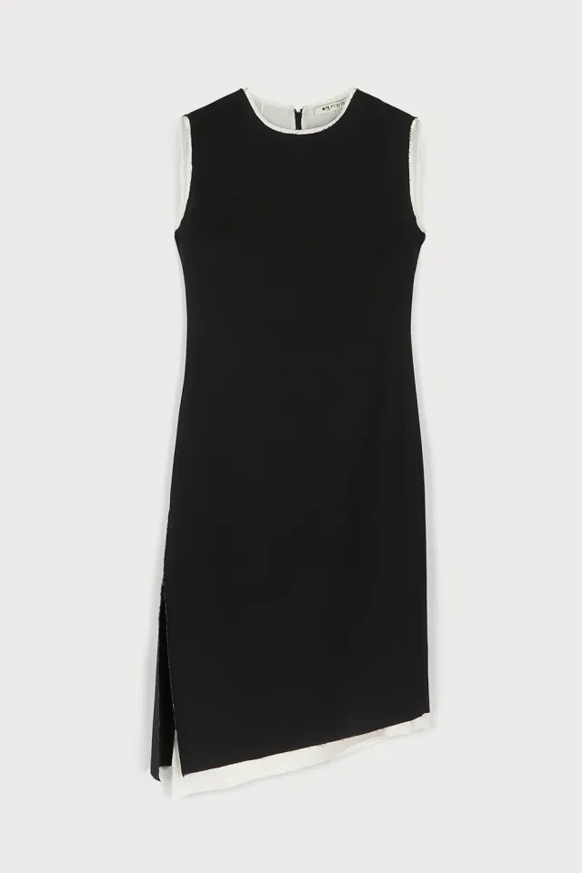 Ports vestito nero elegante con profili bianchi