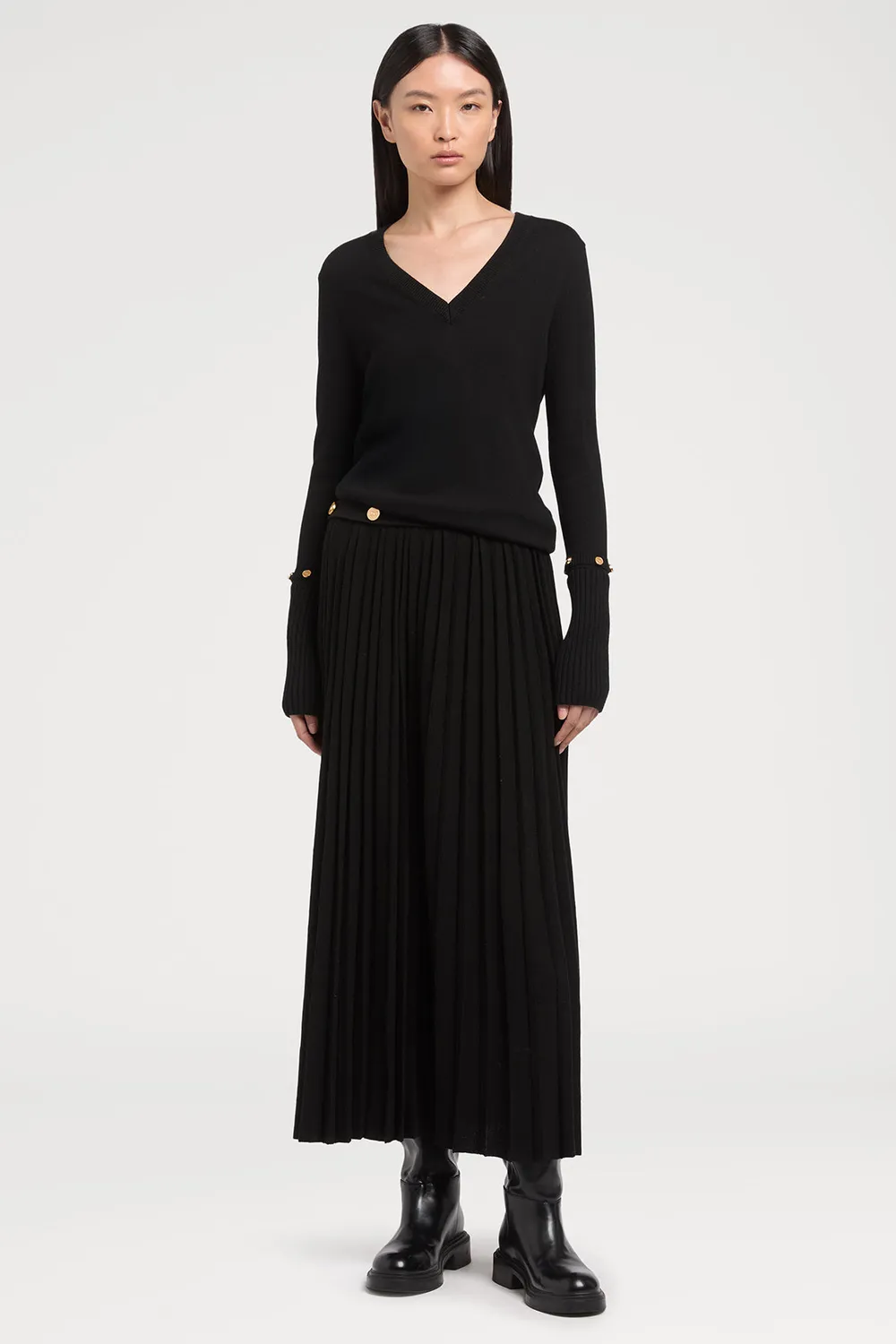 PORTS 1961 gonna knit nera 999-Black bottoni oro