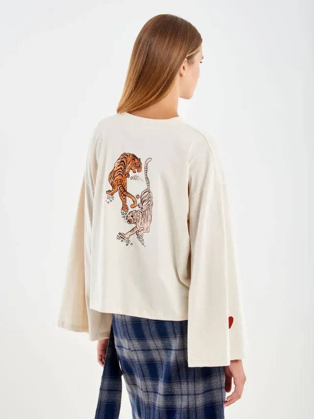 Vicolo Trust your Heart t-shirt beige taglia unica cotone