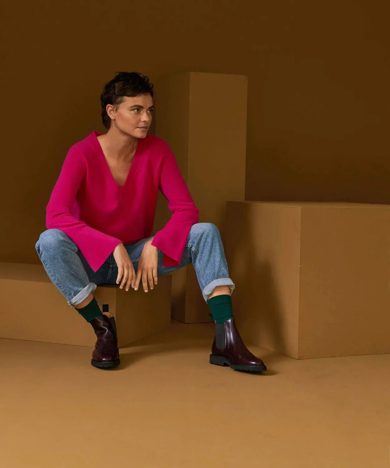 Rodier maglione cashmere scollo V rosa M